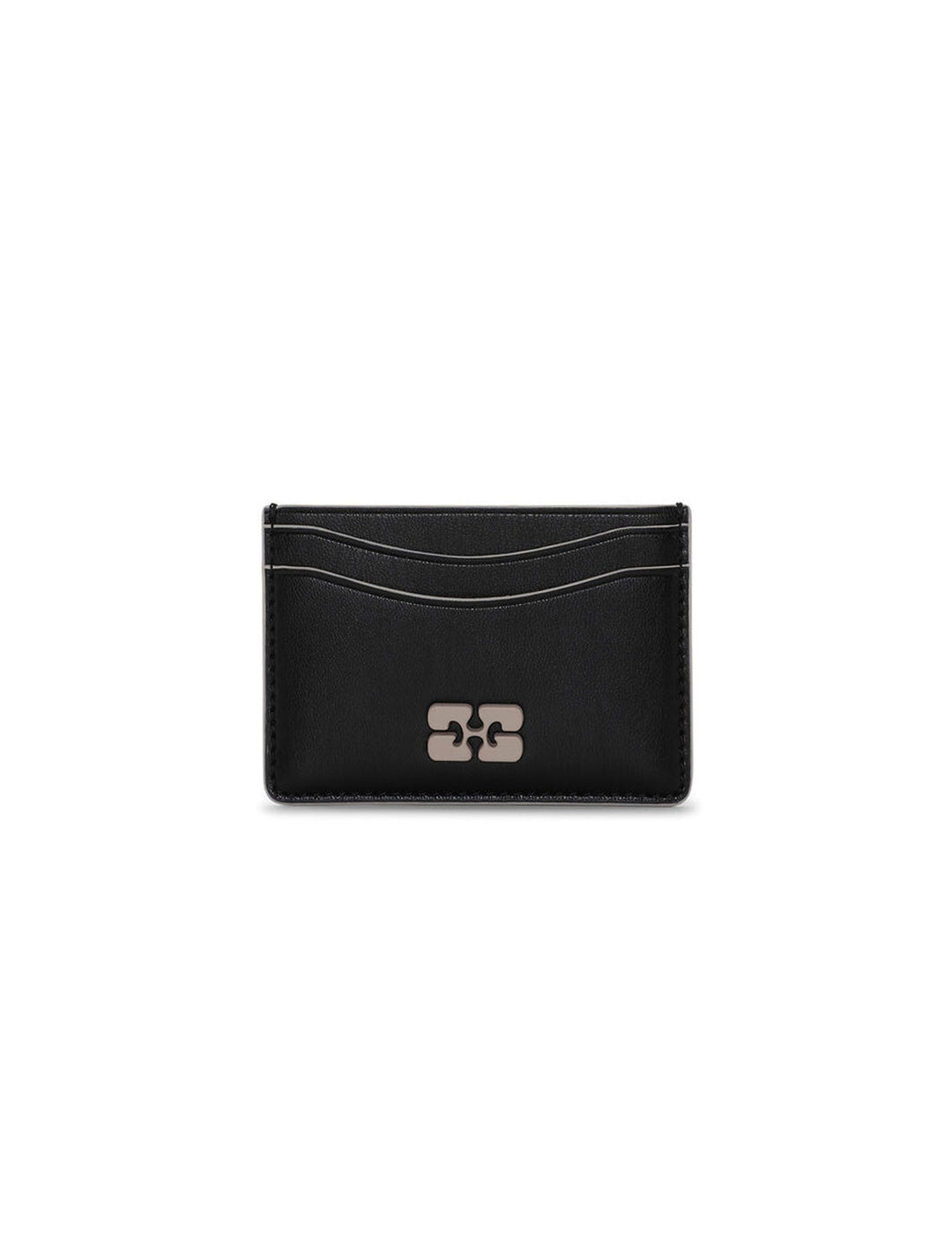 Front view of GANNI's bou card holder in black.