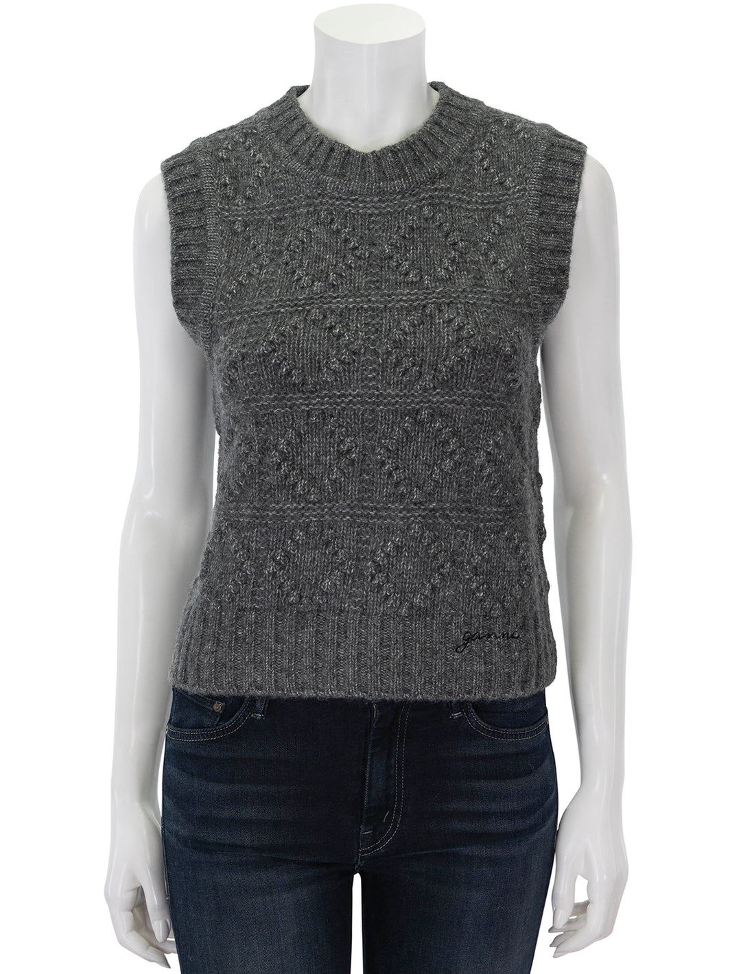 Front view of GANNI's bubble vest in phantom grey.