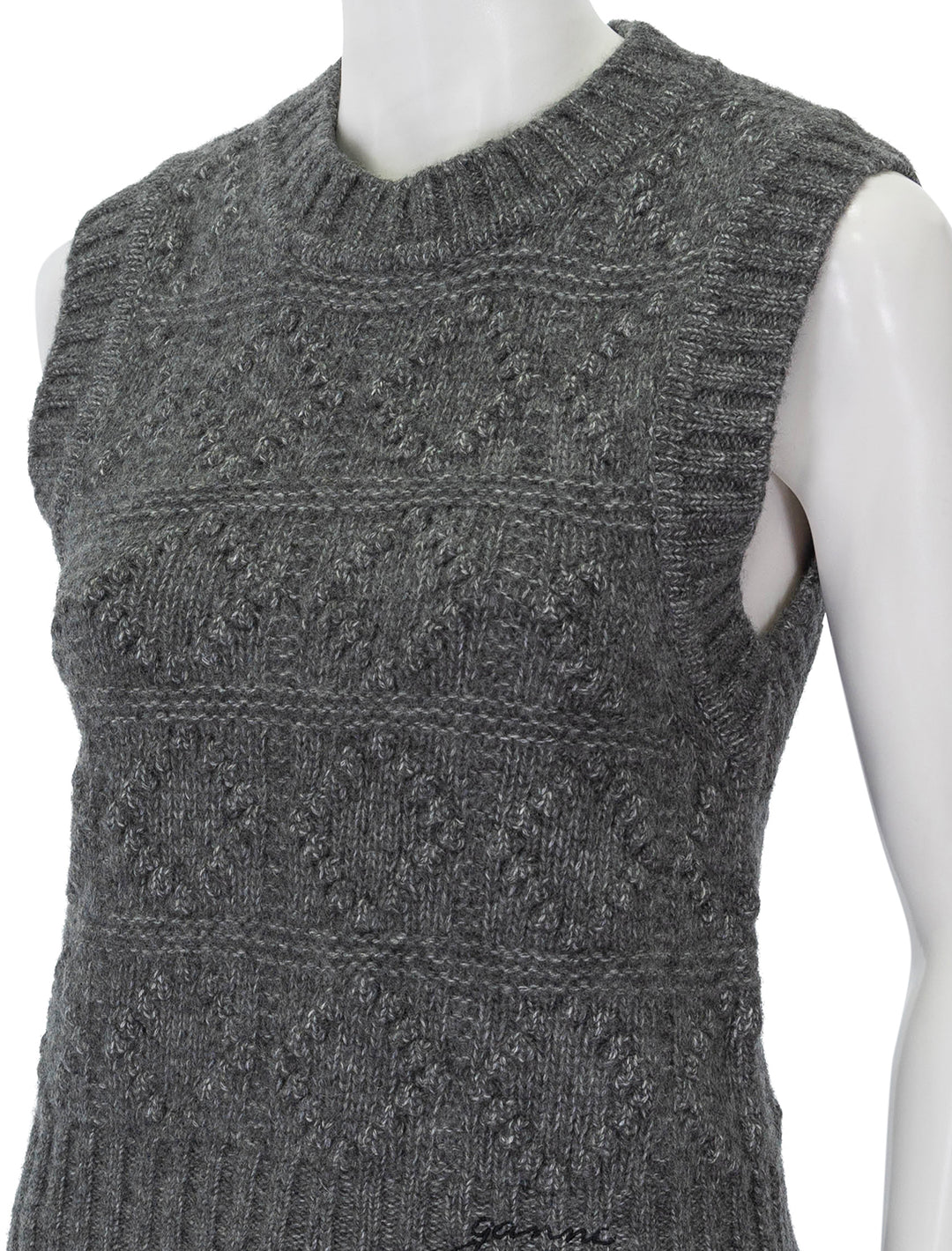 Close-up view of GANNI's bubble vest in phantom grey.