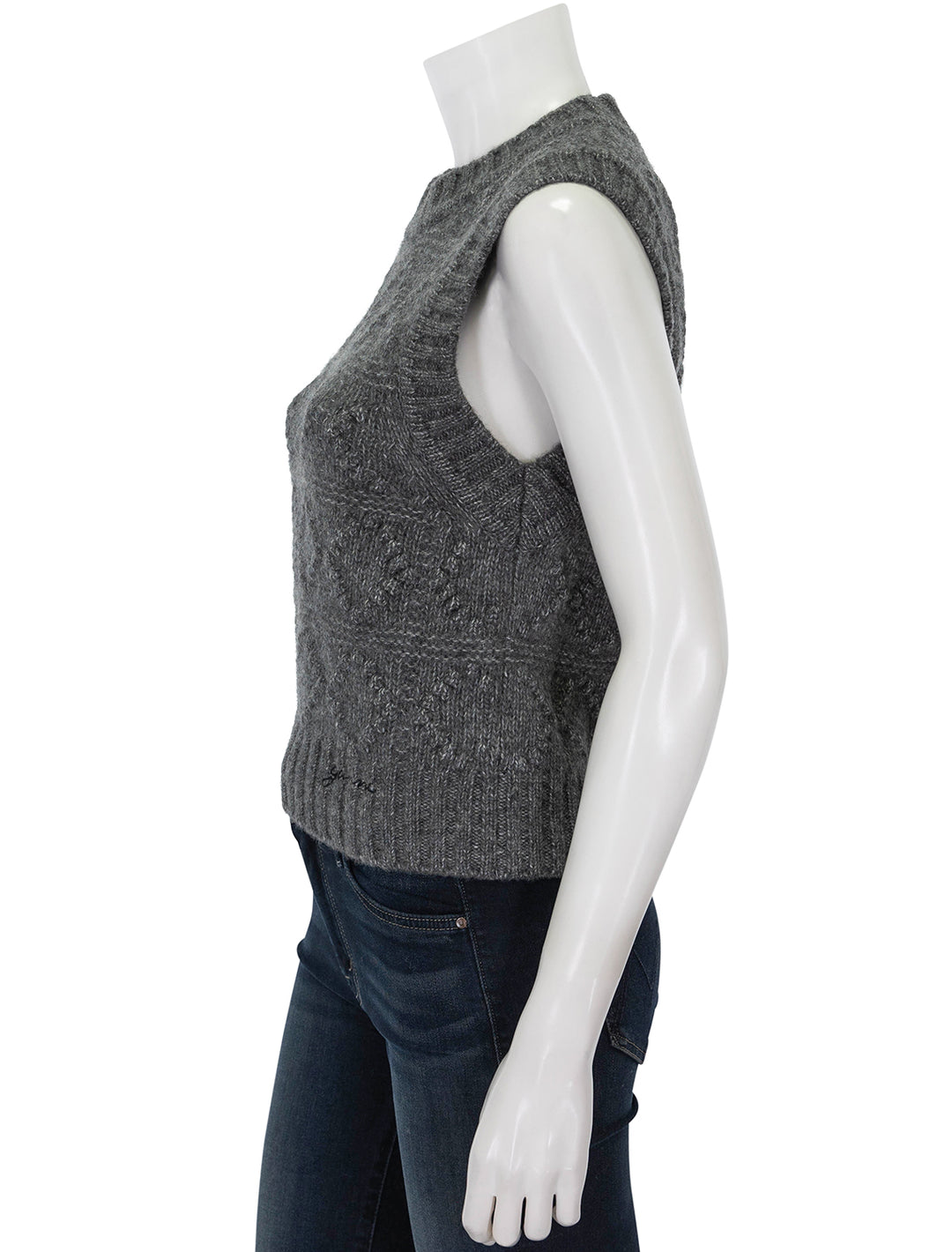 Side view of GANNI's bubble vest in phantom grey.