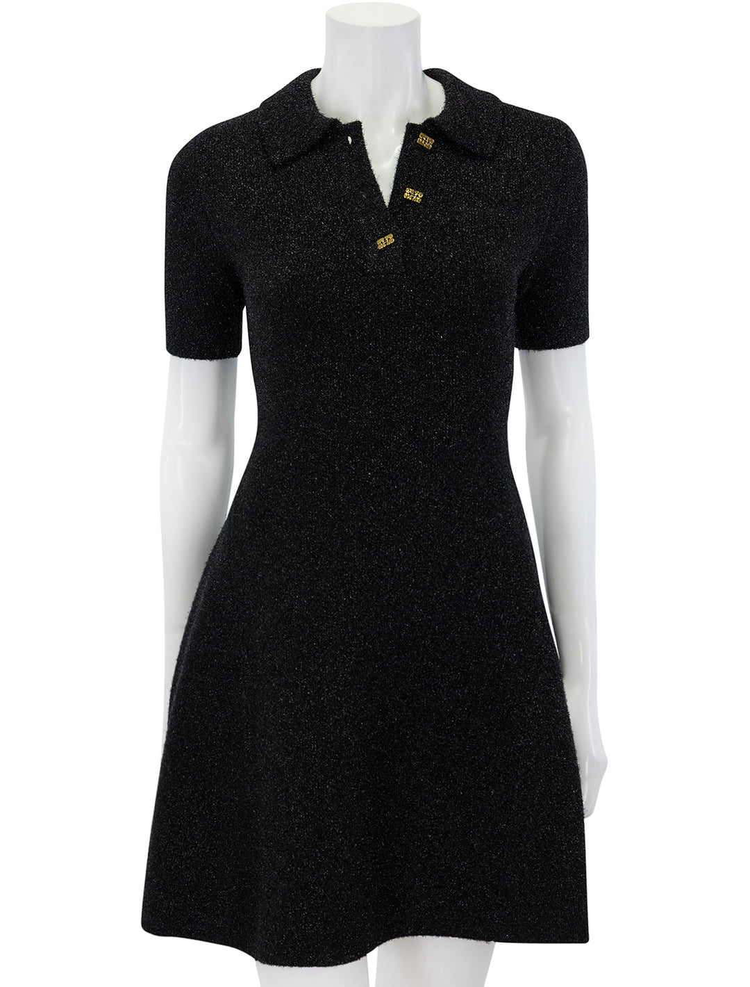 Front view of GANNI's sparkle mini dress in black.