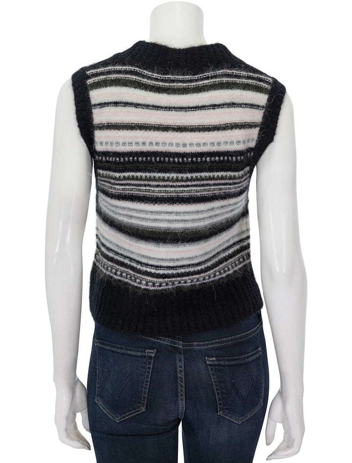 Back view of GANNI's soft wool stripe vest in black.