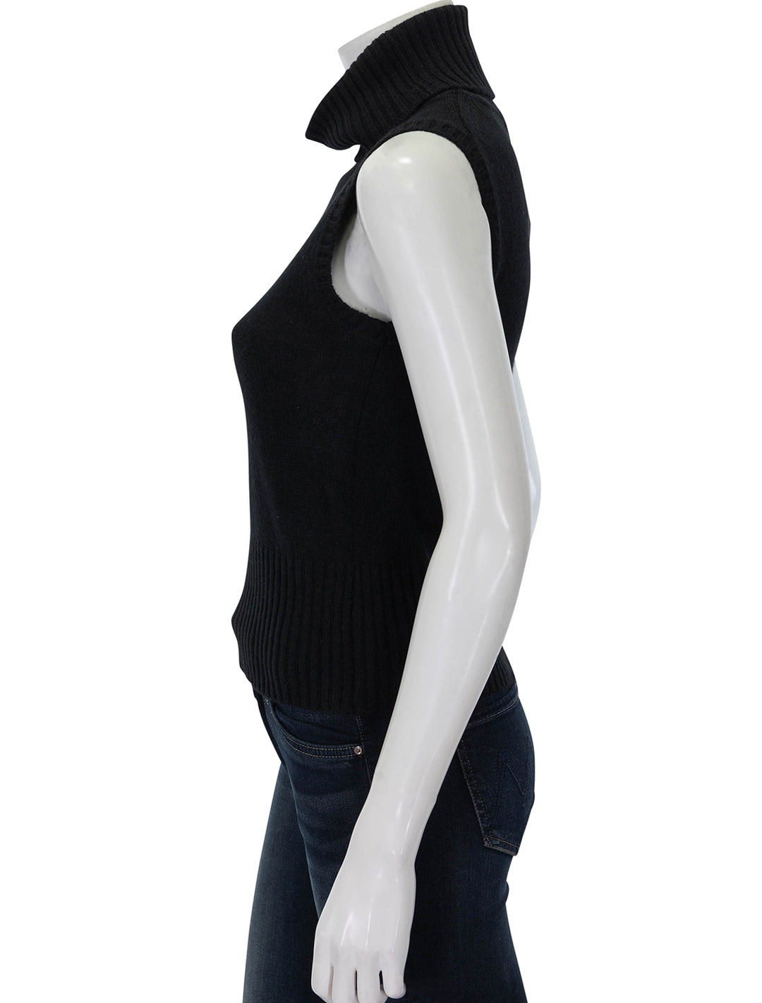 Side view of Veronica Beard's mazzy cashmere shell in black.