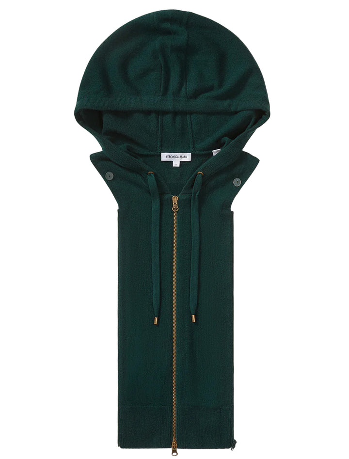 Front view of Veronica Beard's cashmere hoodie dickey in pine.