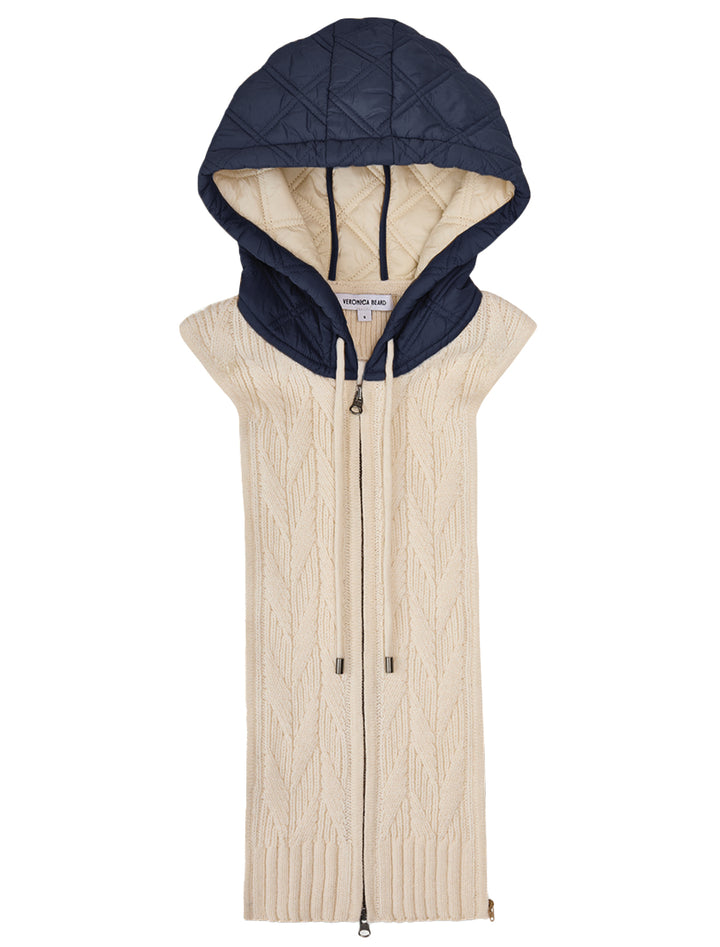 Front view of Veronica Beard's orine hoodie dickey in navy and ivory.