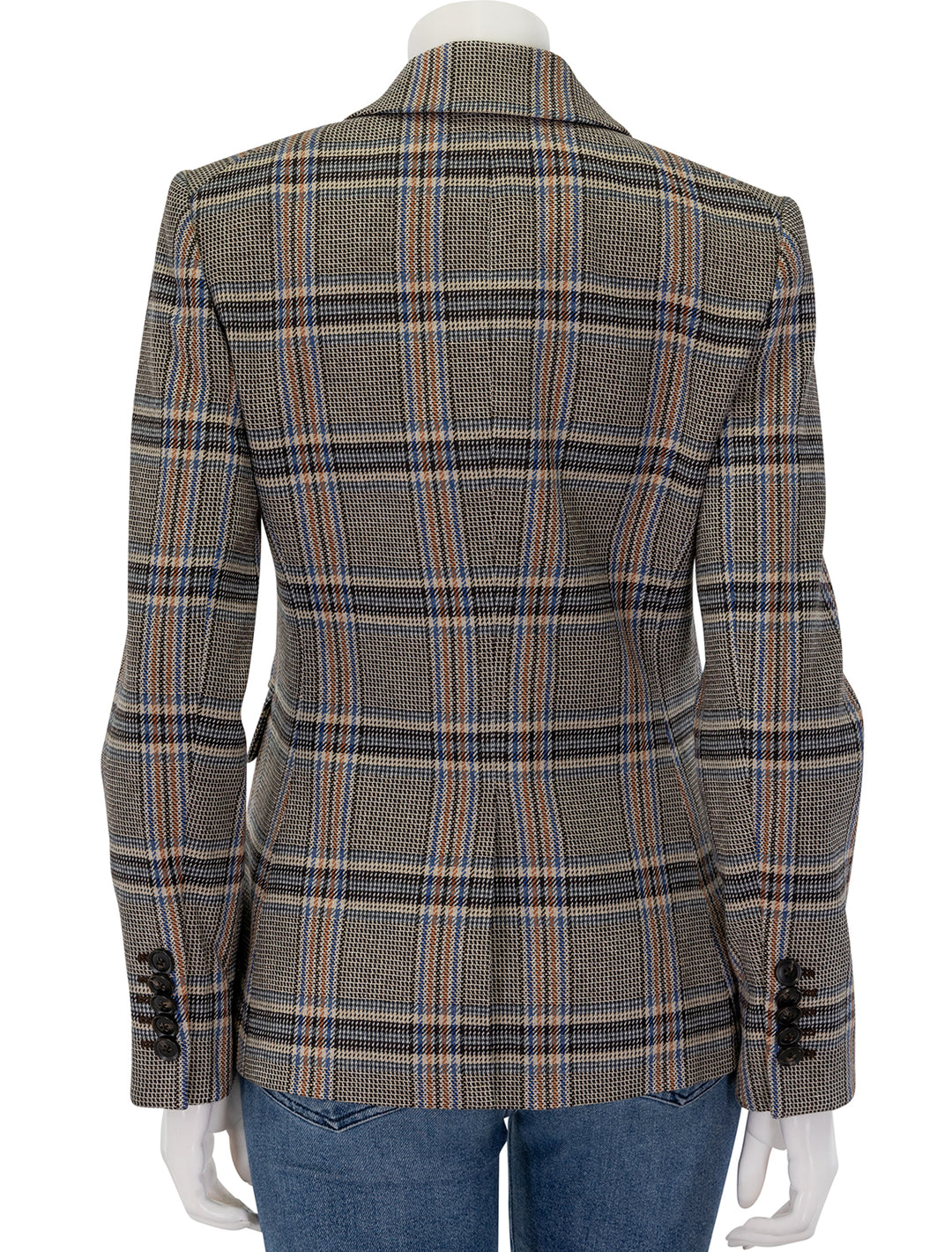 Back view of Veronica Beard's miller dickey jacket in black multi plaid.