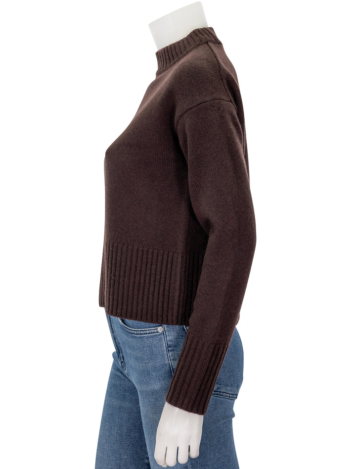 Side view of Veronica Beard's andi sweater in dark chocolate.