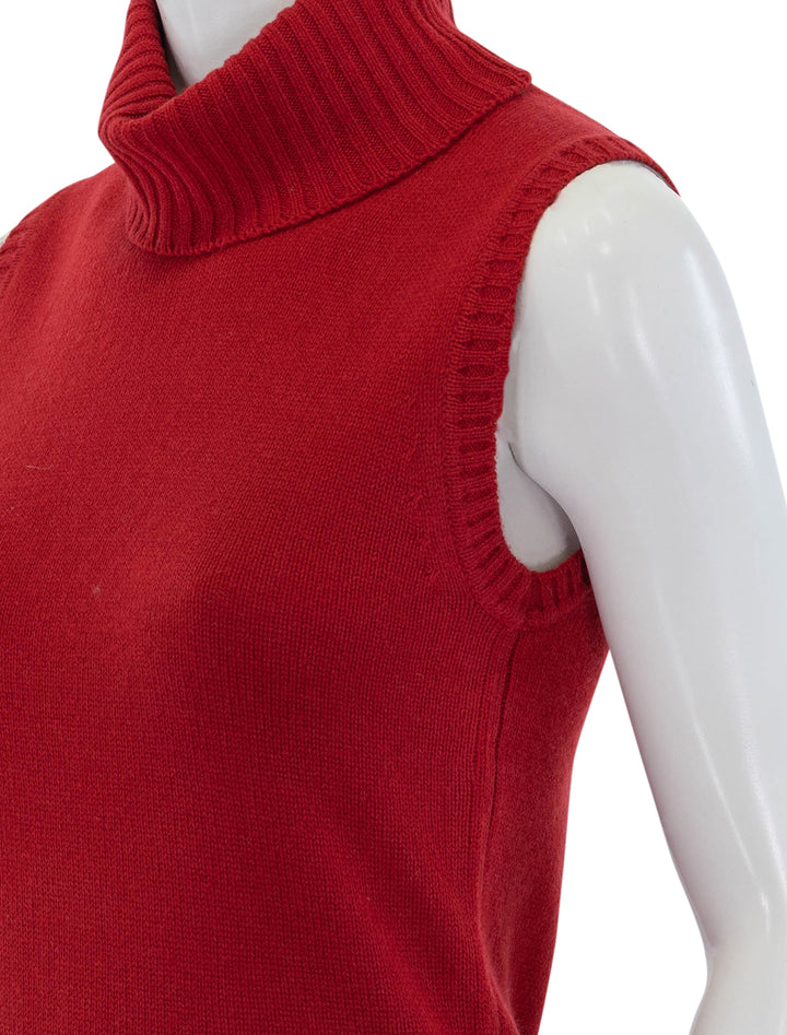 Close-up view of Veronica Beard's mazzy cashmere shell in crimson.