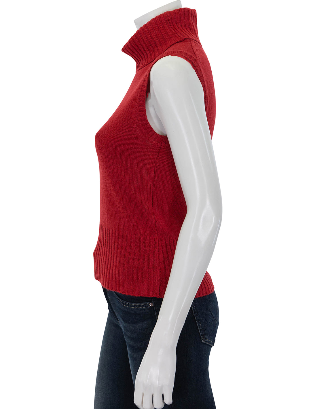 Side view of Veronica Beard's mazzy cashmere shell in crimson.