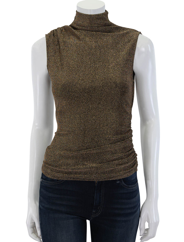 Front view of Veronica Beard's mylie sleeveless top in antique gold.