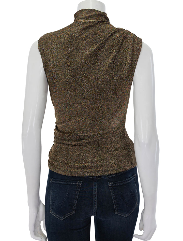 Back view of Veronica Beard's mylie sleeveless top in antique gold.