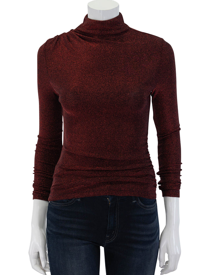 Front view of Veronica Beard's mylie top in crimson lurex.