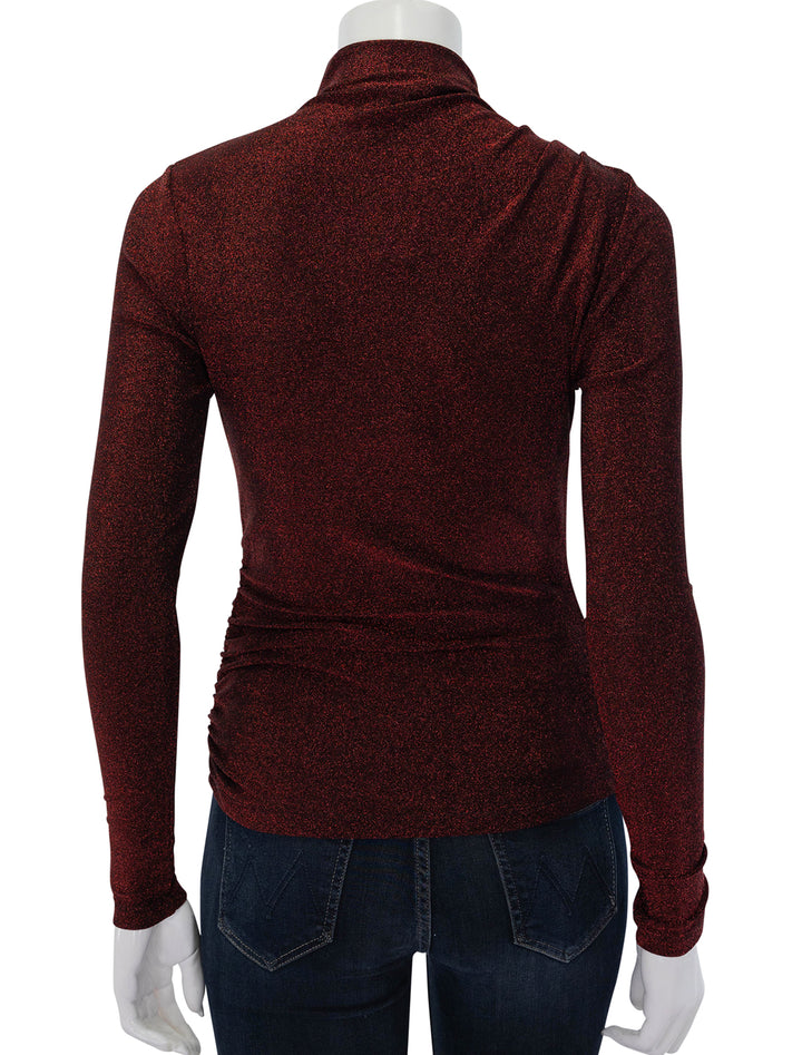 Back view of Veronica Beard's mylie top in crimson lurex.