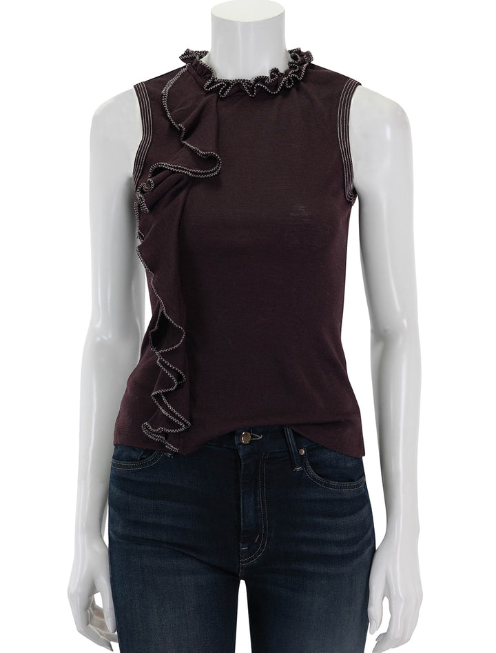 Front view of Ulla Johnson's brea top in mahogany.