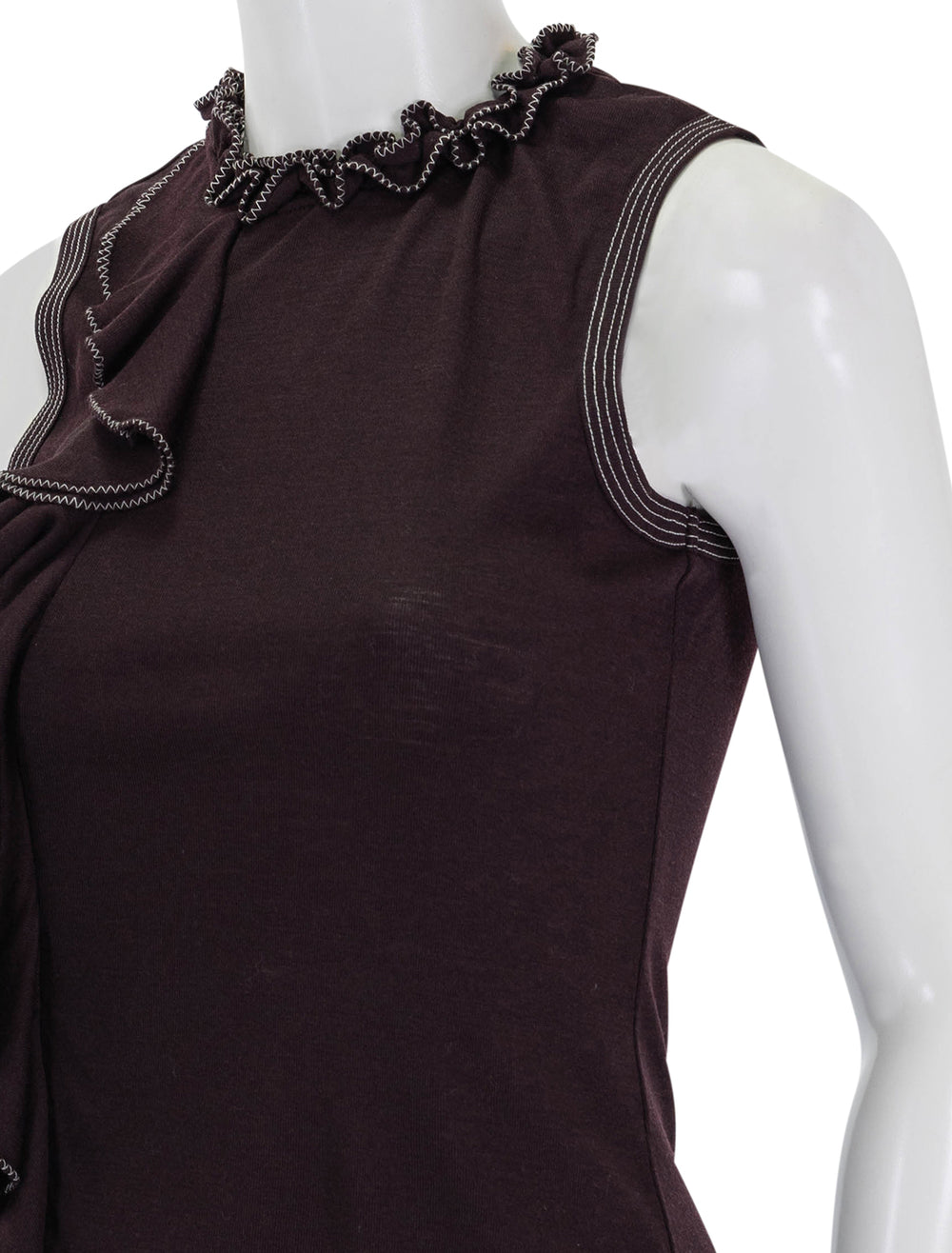 Close-up view of Ulla Johnson's brea top in mahogany.