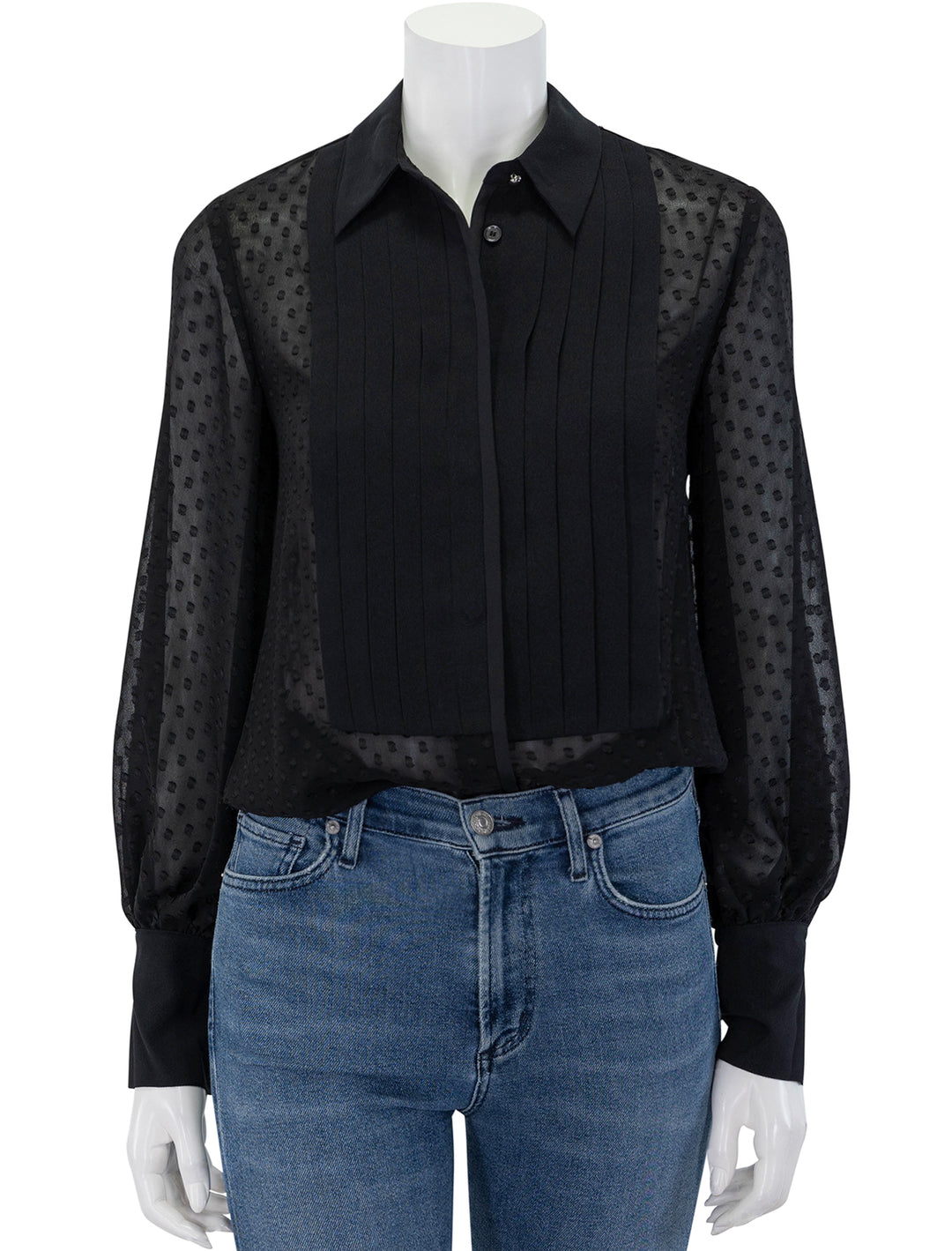 Front view of Derek Lam 10 Crosby's Oriel Dot Jacquard Shirt in Black.