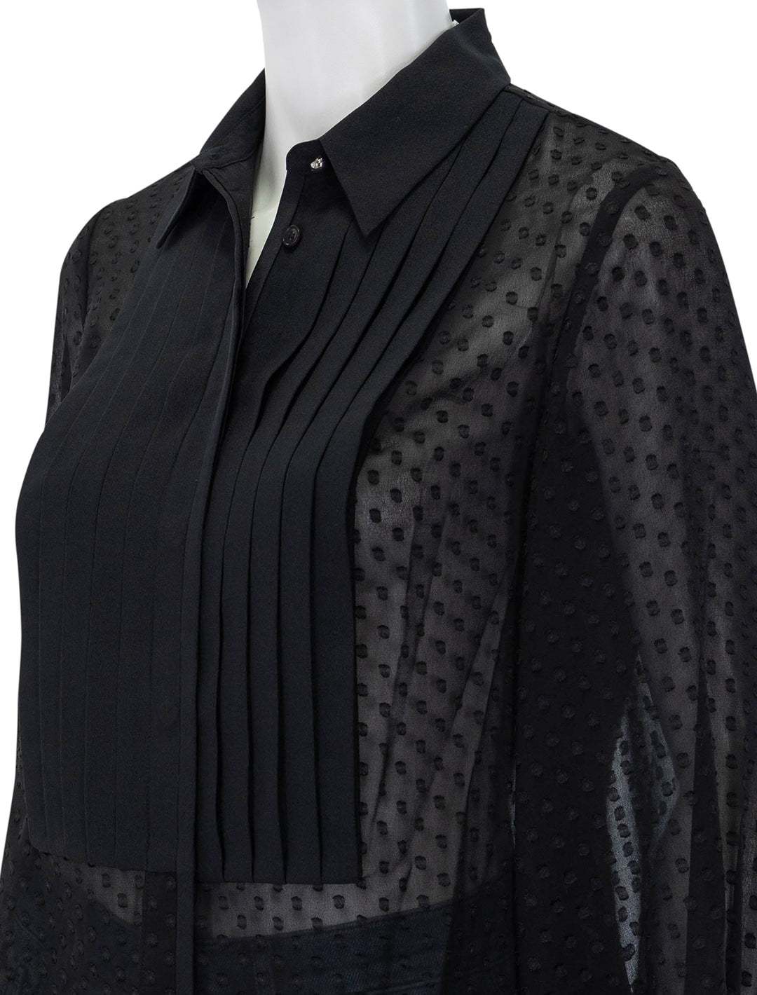 Close-up view of Derek Lam 10 Crosby's Oriel Dot Jacquard Shirt in Black.