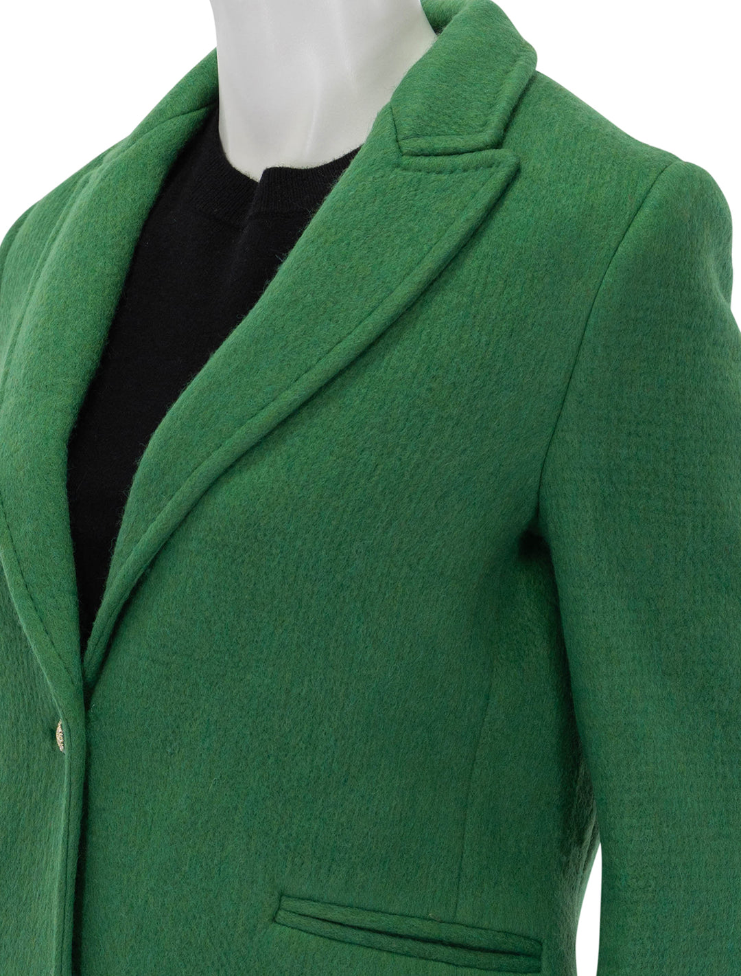 Close-up view of Vilagallo's katherin coat in green.