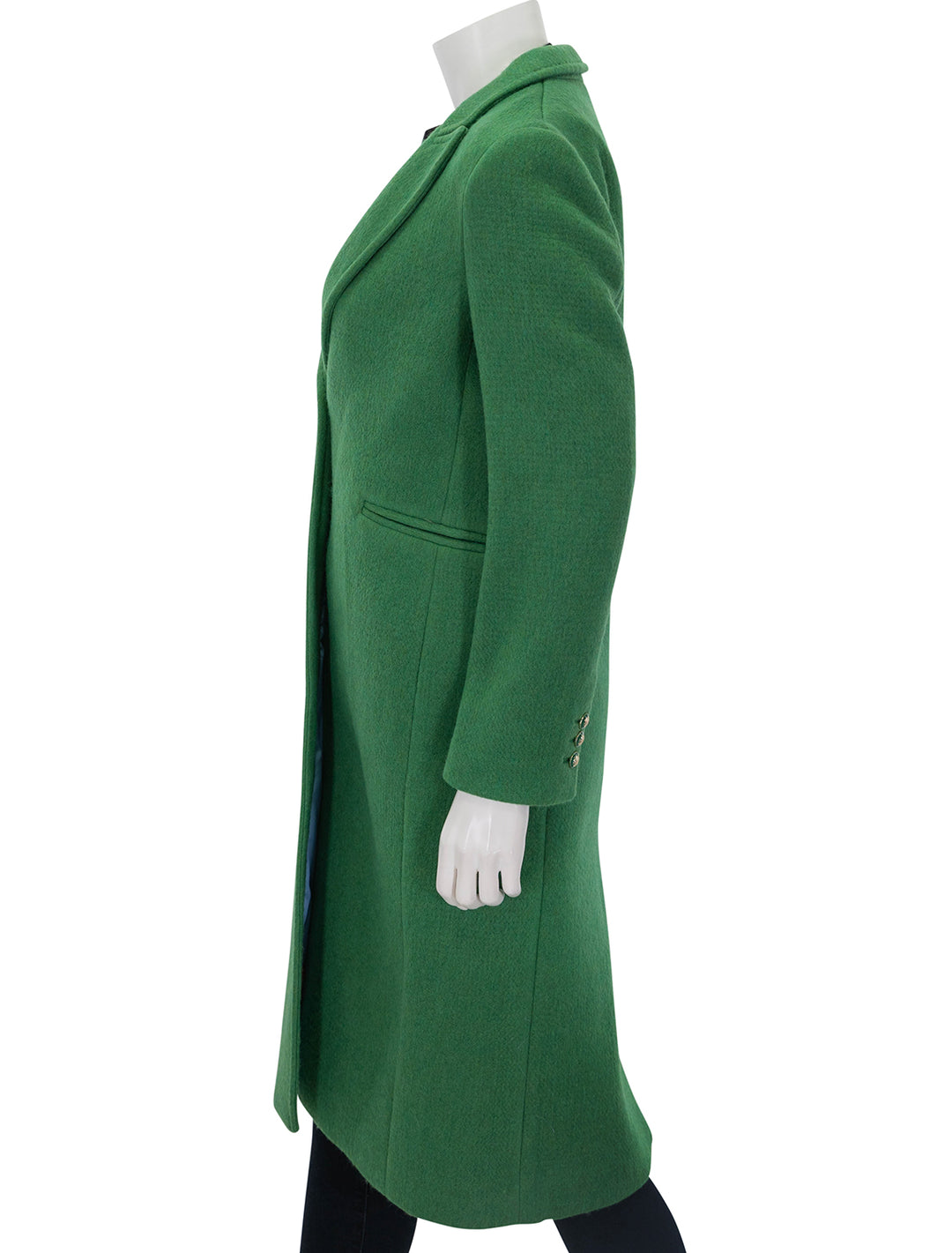 Side view of Vilagallo's katherin coat in green.