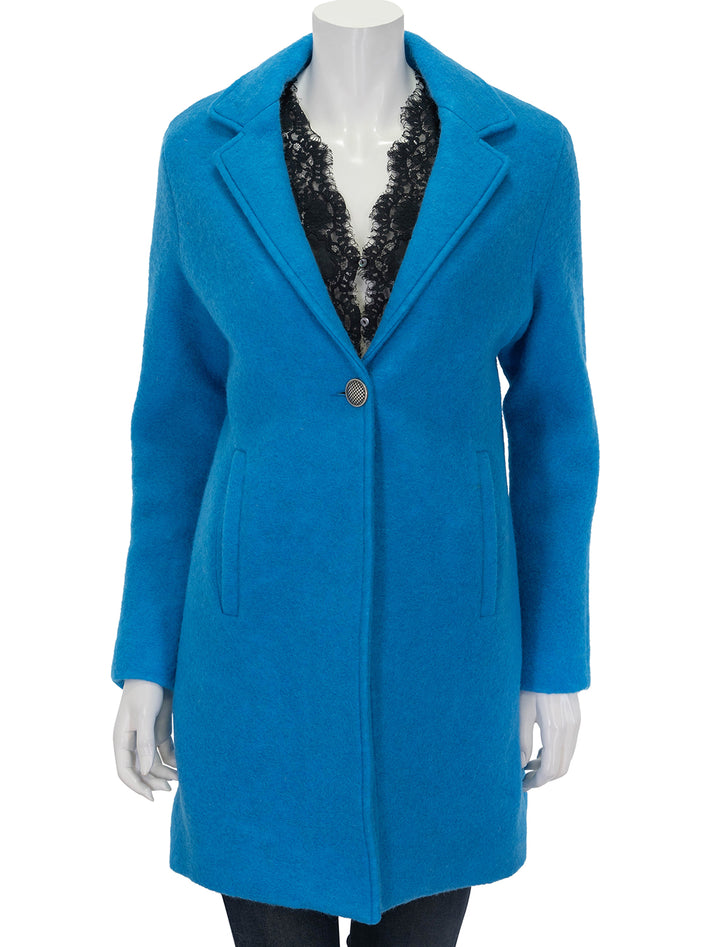 Front view of Vilagallo's alberta coat in bright blue.