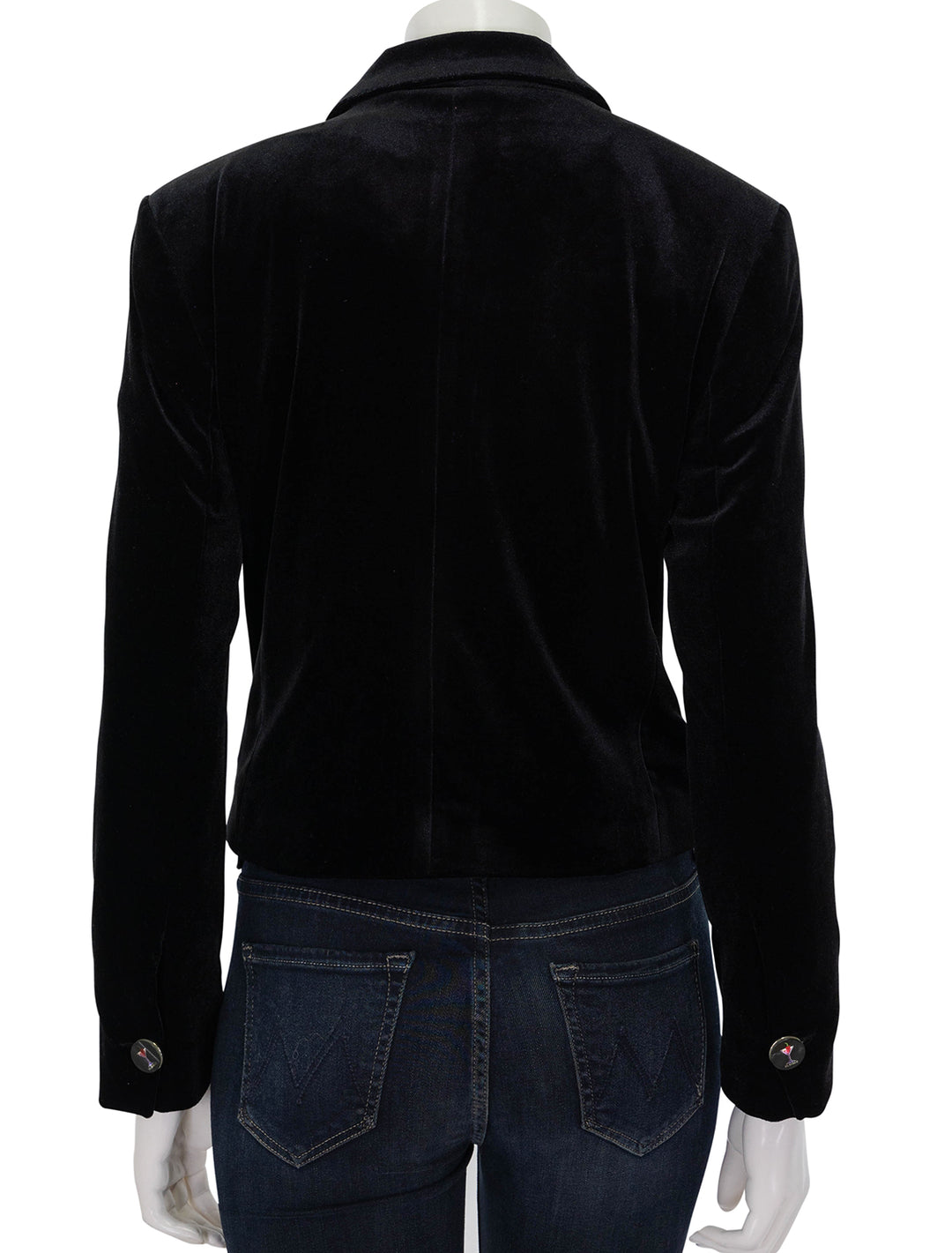 Back view of Vilagallo's kimmy velvet blazer in black.