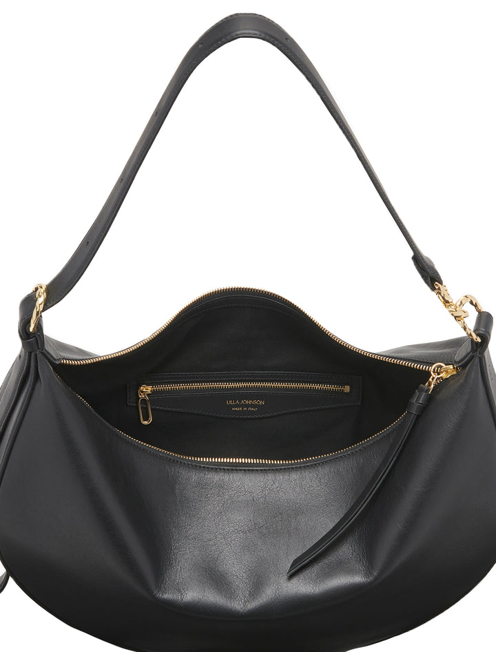 Inside view of Ulla Johnson's twyla large hobo in noir.