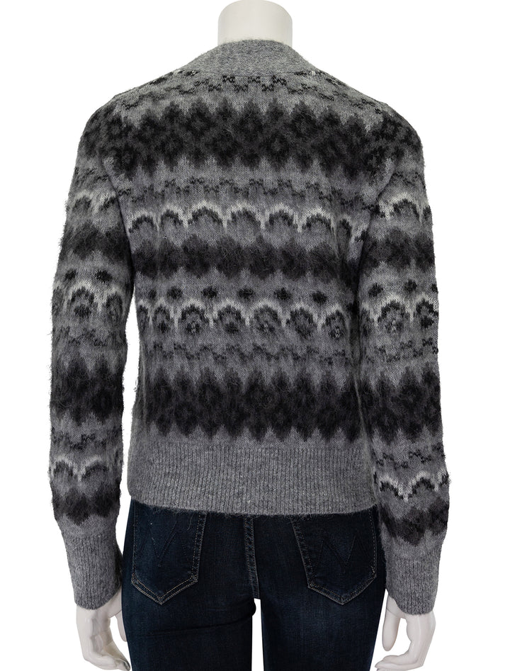 Back view of Vince's fair isle cardigan in heather grey.