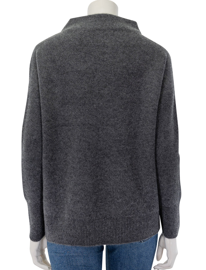 Back view of Vince's boiled funnel neck pullover in heather graphite.