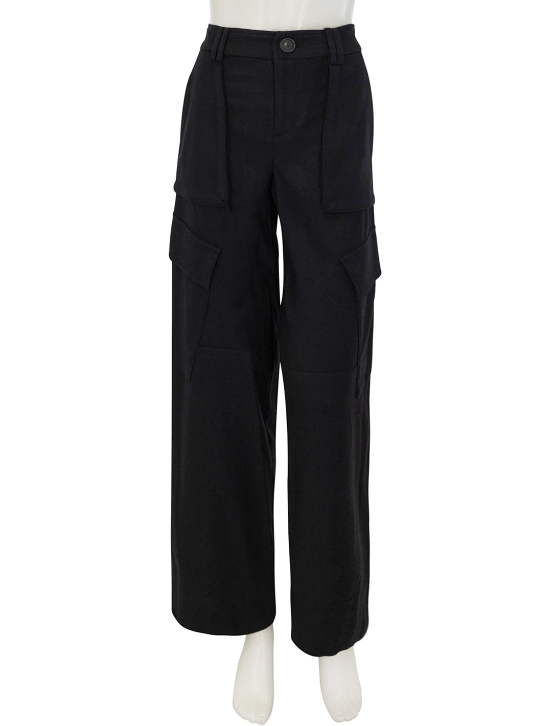 Front view of Vince's flannel wide leg raver pant in black.