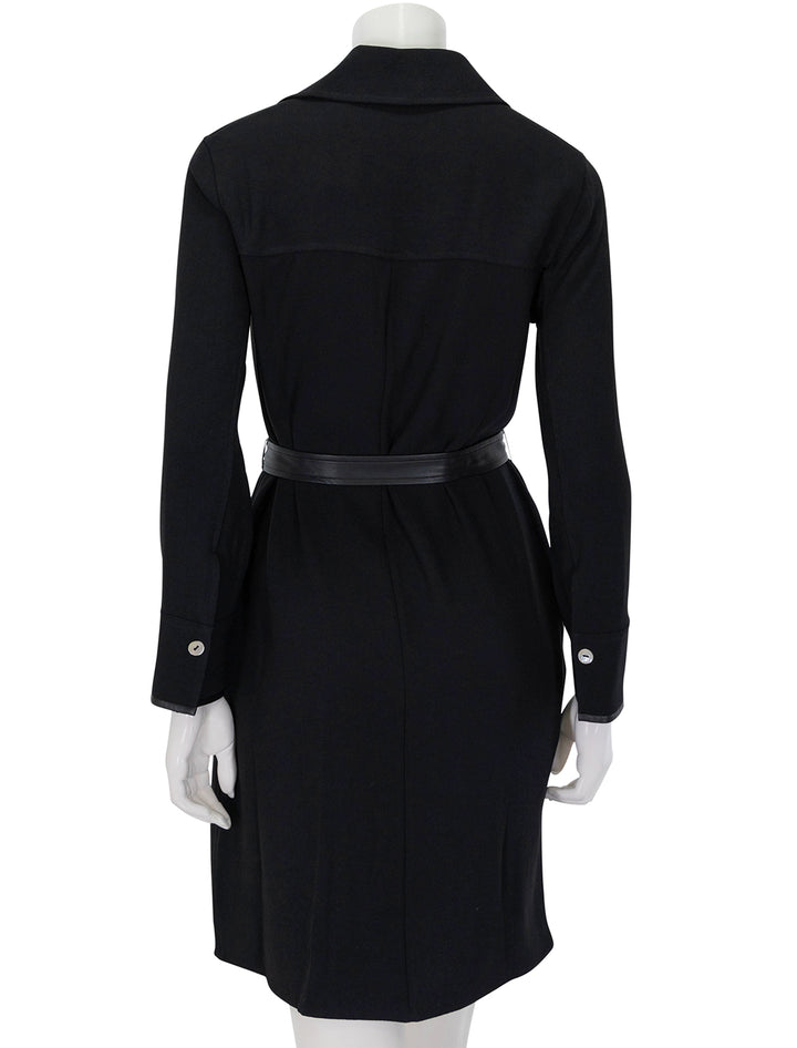 Back view of Vince's leather trim shirt dress in black.