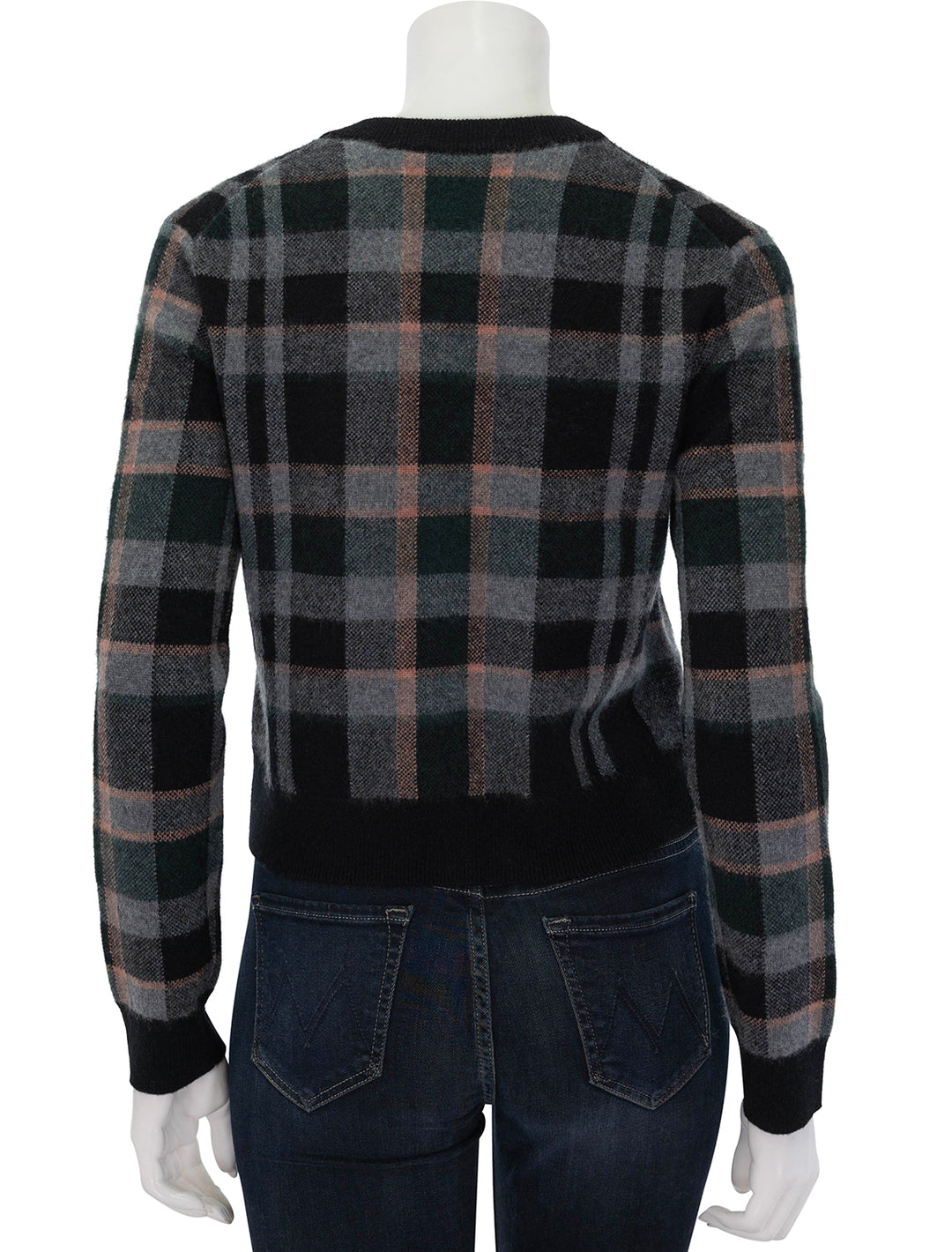 Back view of Vince's plaid cardigan.