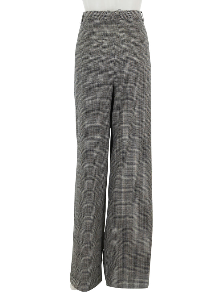 Back view of Vince's high rise wool blend plaid trouser in heritage plaid.