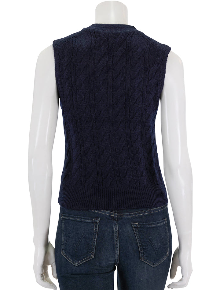 Back view of Vince's cable button vest in coastal.