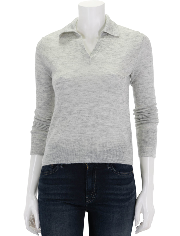 Front view of Vince's silk blend collar crew neck in mist grey.