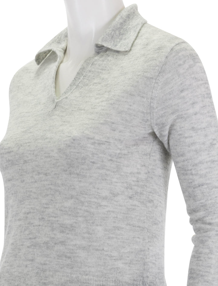 Close-up view of Vince's silk blend collar crew neck in mist grey.