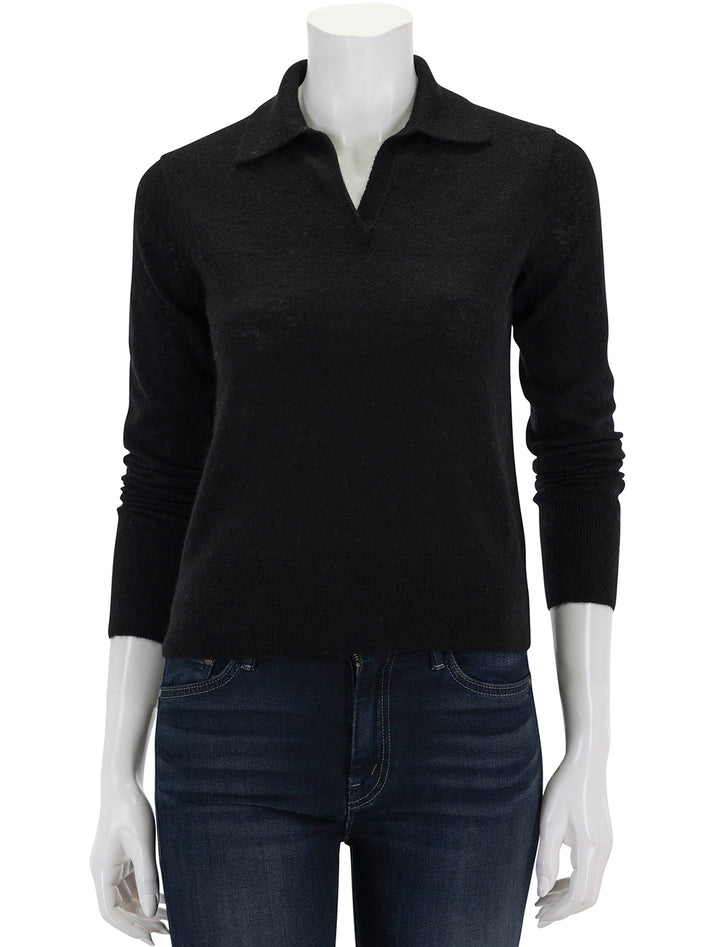 Front view of Vince's silk blend collar crew neck pullover in black.