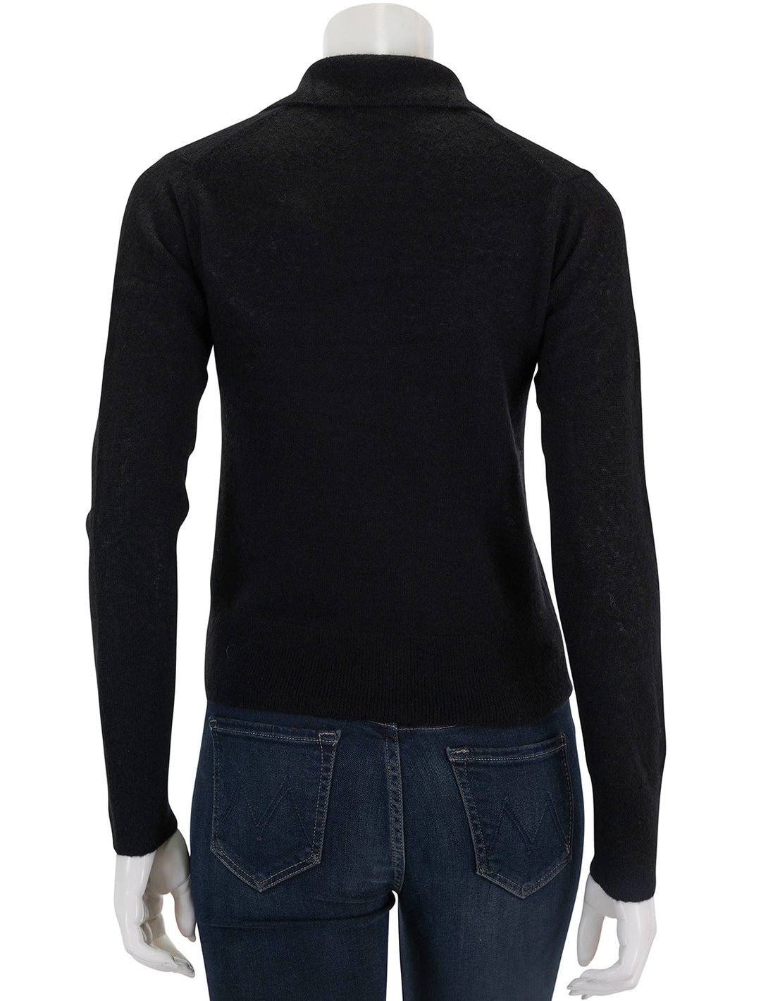 Back view of Vince's silk blend collar crew neck pullover in black.