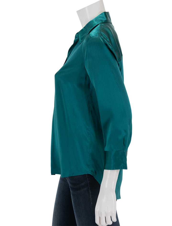 Side view of L'Agence's dani blouse in ocean teal.