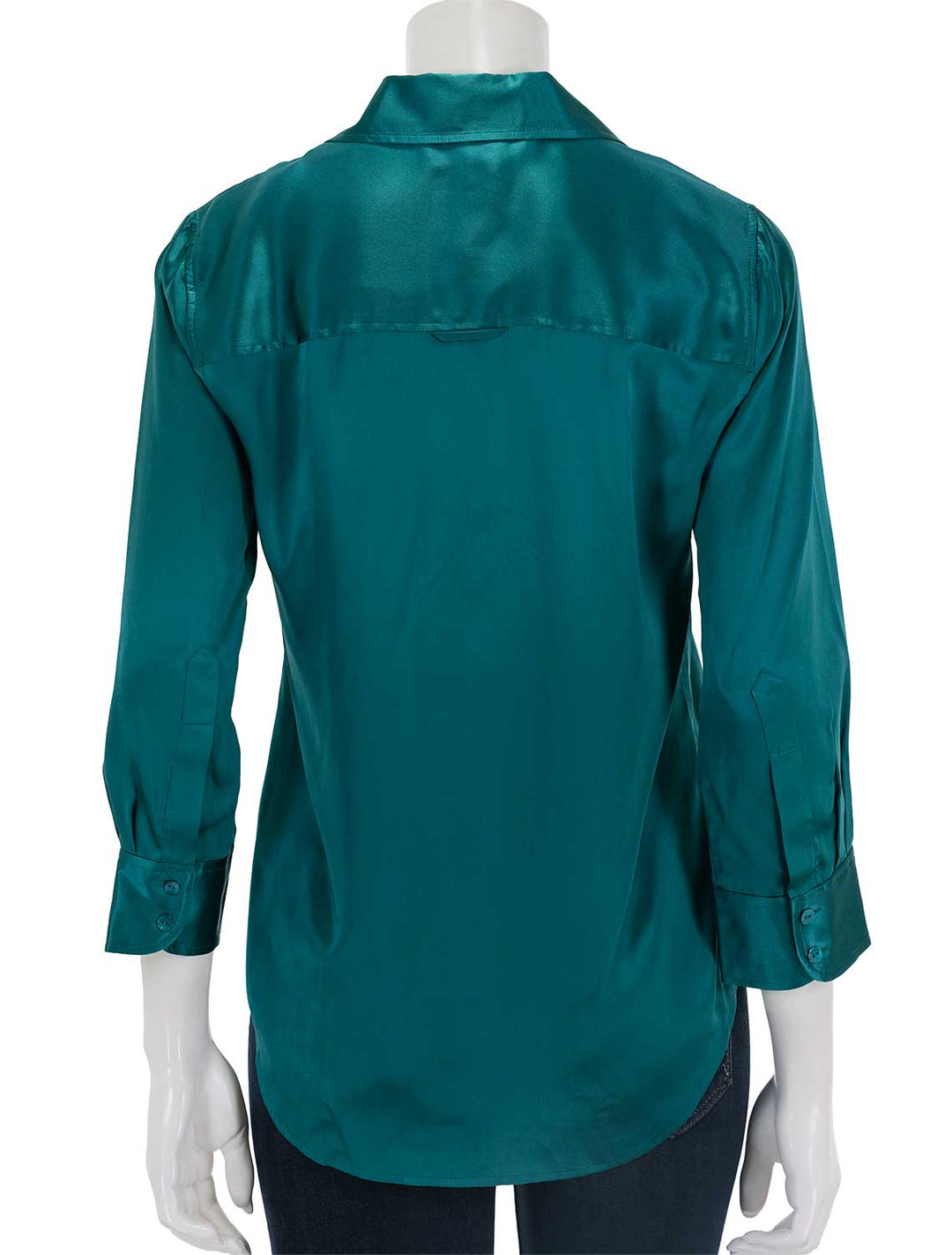 Back view of L'Agence's dani blouse in ocean teal.