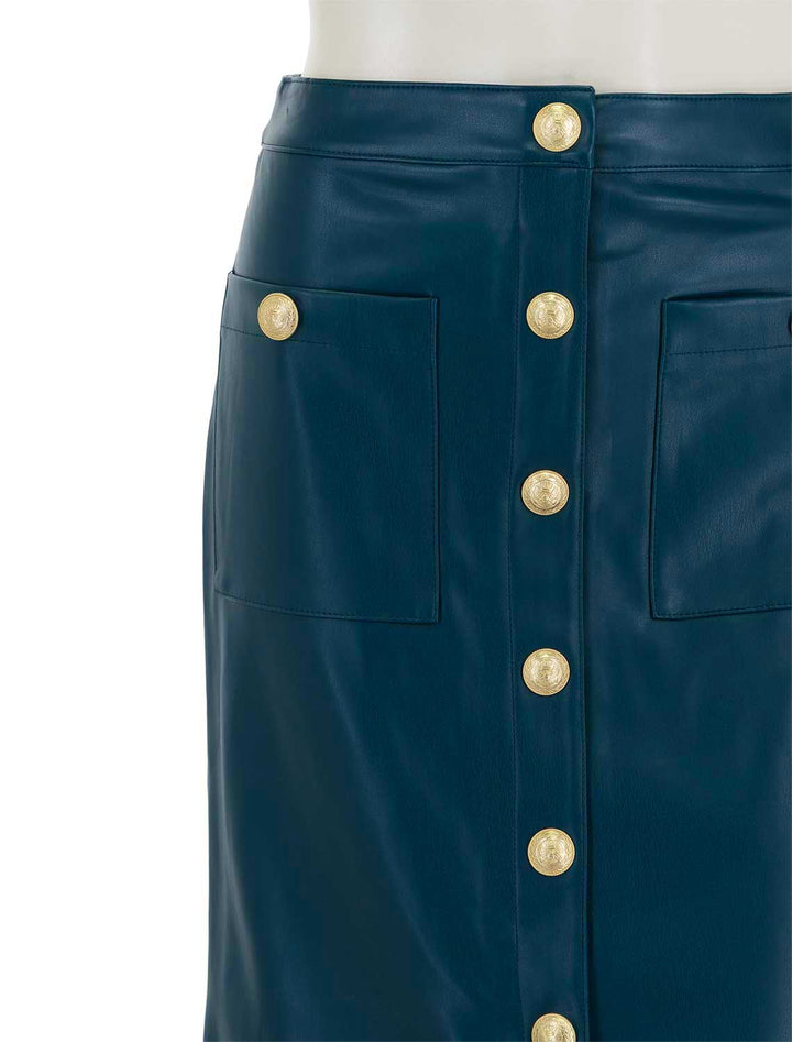 close up view of amira pencil skirt in dark teal