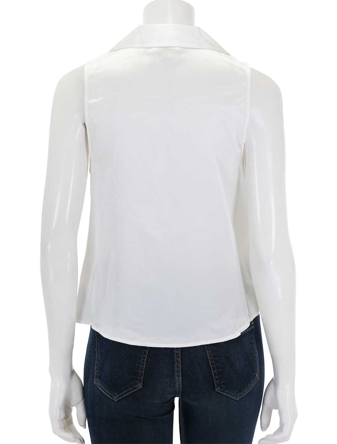 Back view of L'Agence's colter cowlneck sleeveless blouse in ivory.