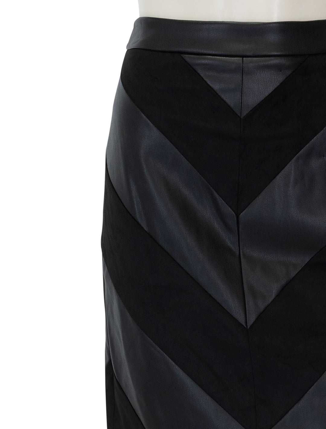 Close-up view of L'agence's erma patchwork skirt in black.