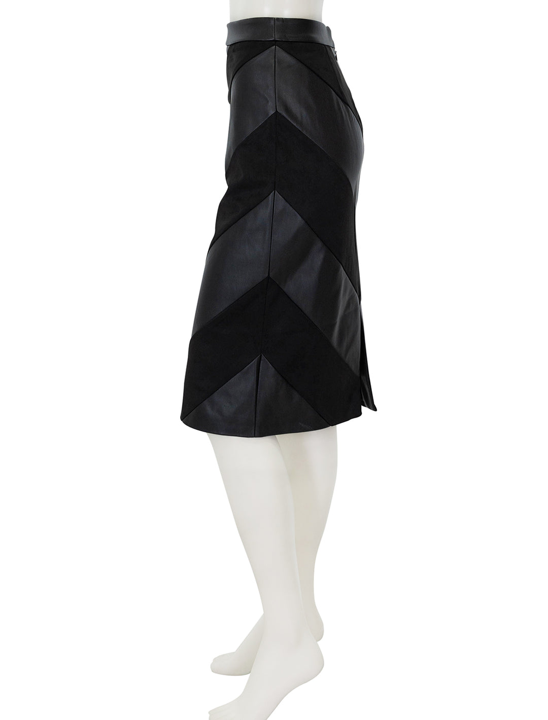 Side view of L'agence's erma patchwork skirt in black.