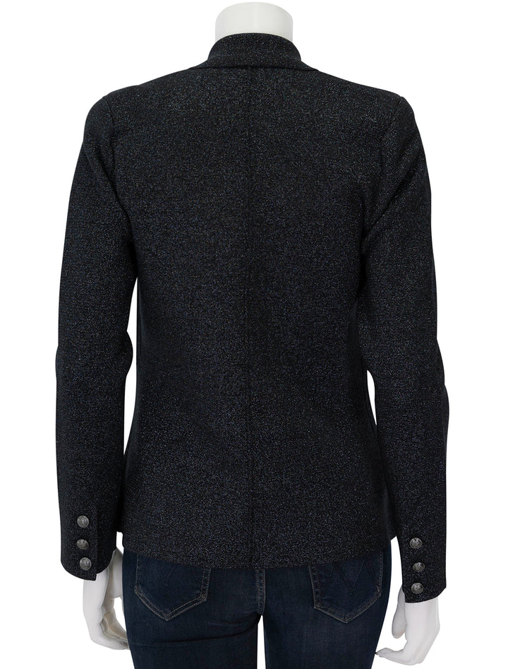 Back view of L'agence's kenzie metallic knit blazer in black gunmetal.