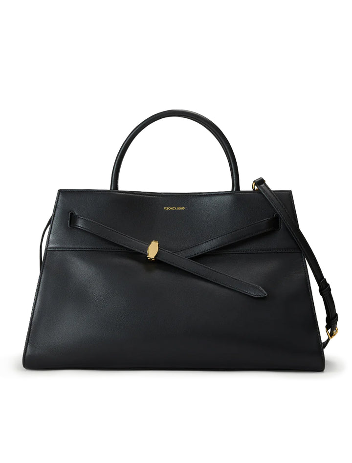 Front view of Veronica Beard's the work tote large in black.