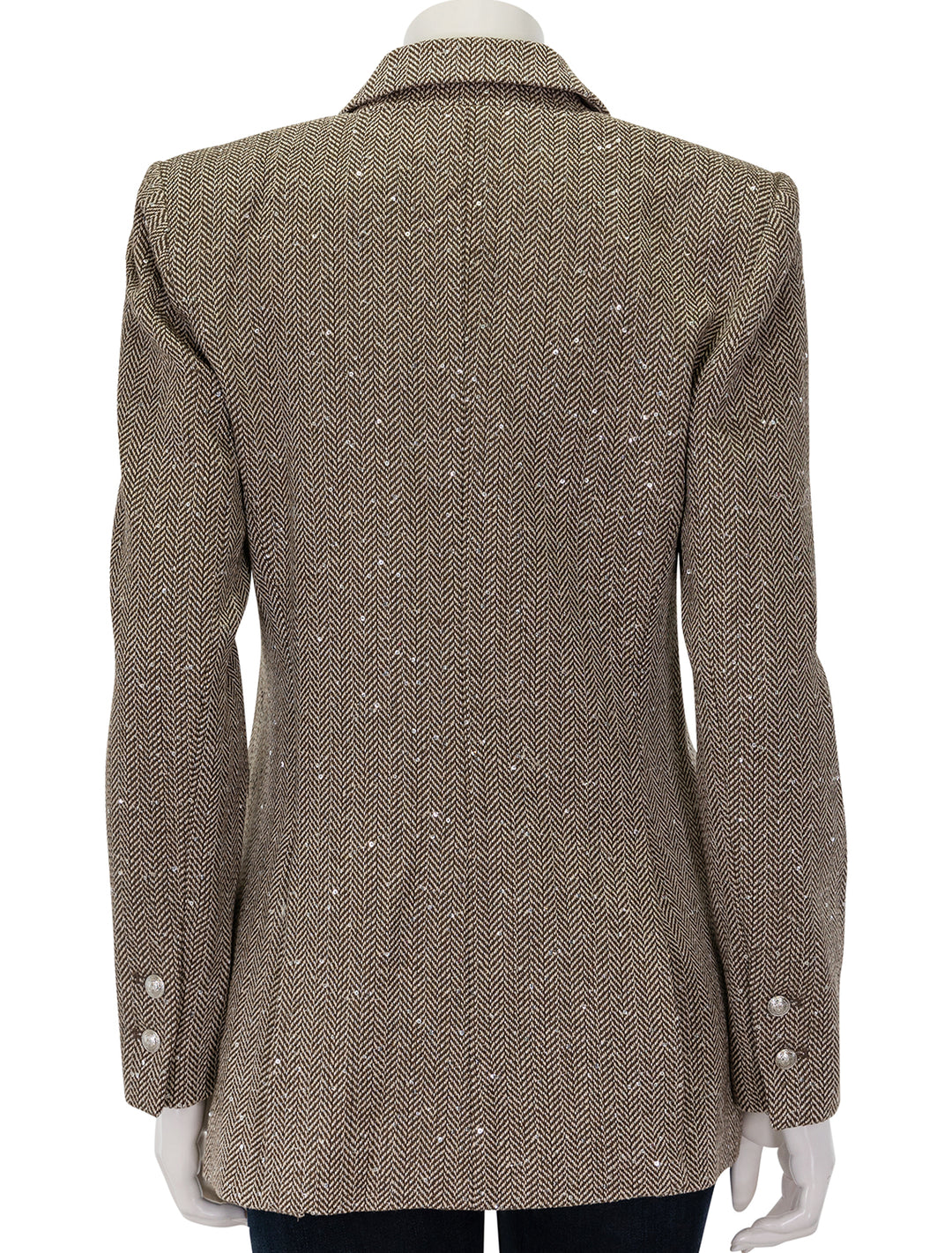 Back view of L'agence's sheila structured blazer in olive and ecru chevron.