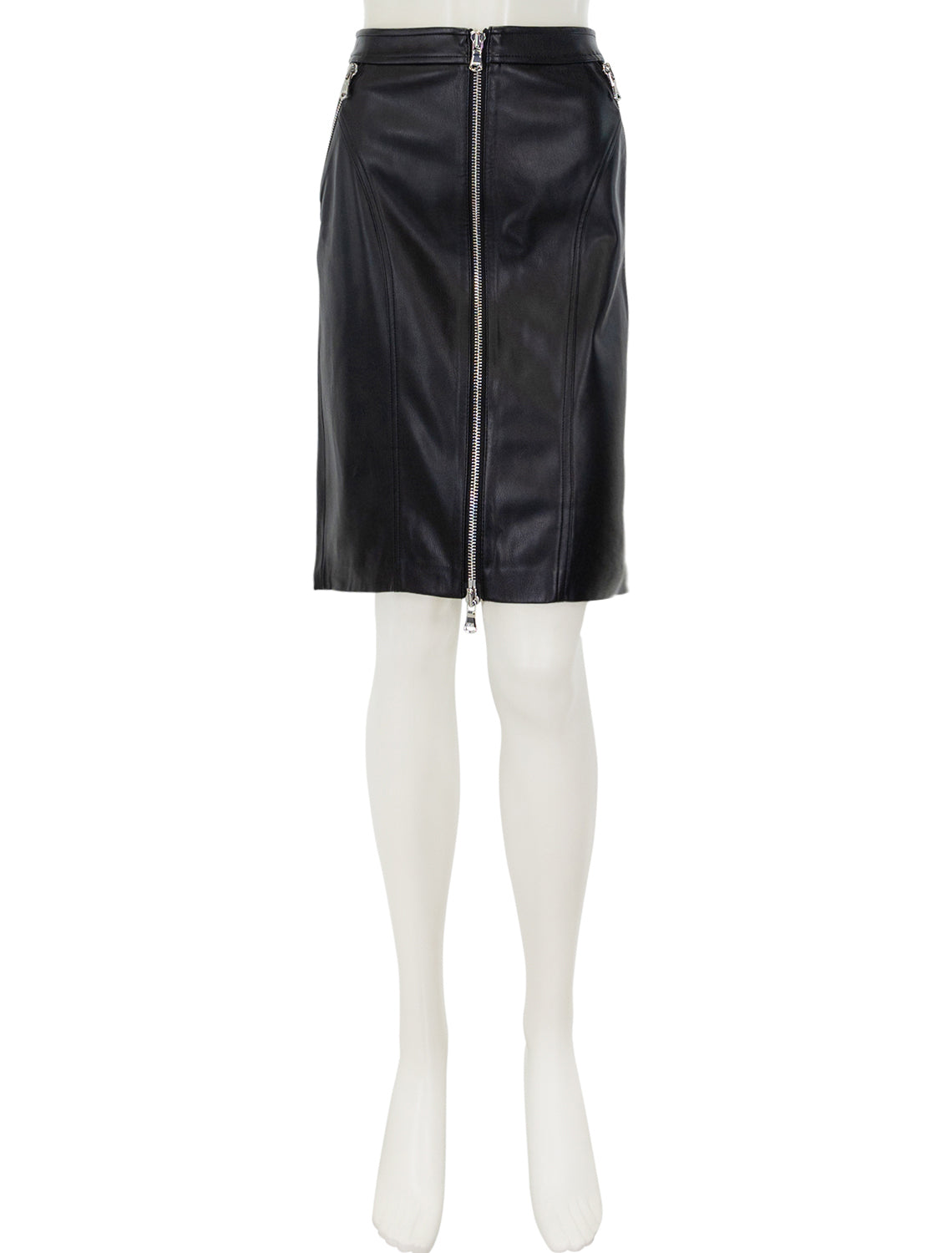 L AGENCE Faux Leather Midi Skirt with Zip Front Closure and Side Pockets