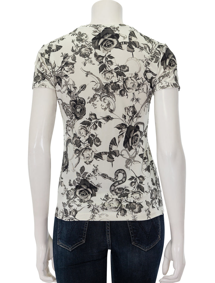 Back view of L'agence's ressi tee in ivory and black baroque floral.