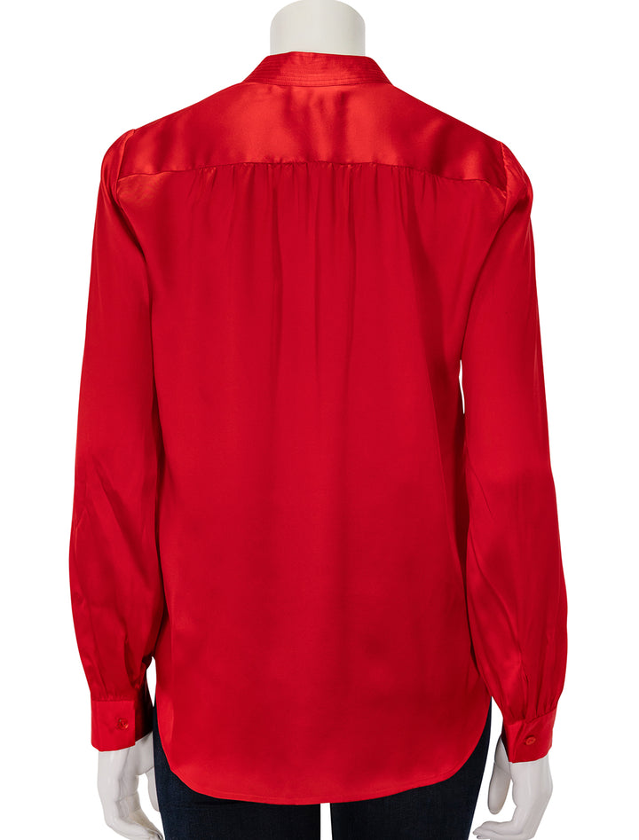 Back view of L'agence's bianca band collar blouse in lava red.