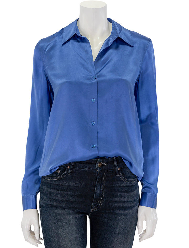 Front view of L'agence's tyler blouse in dusty periwinkle.